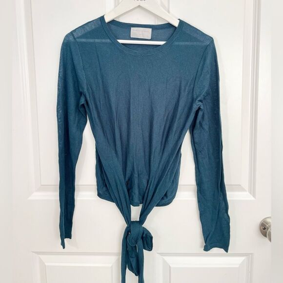 New Modern Citizen Stevie Wrap Tie Front Long Sleeve Top Blue Green - Picture 1 of 5